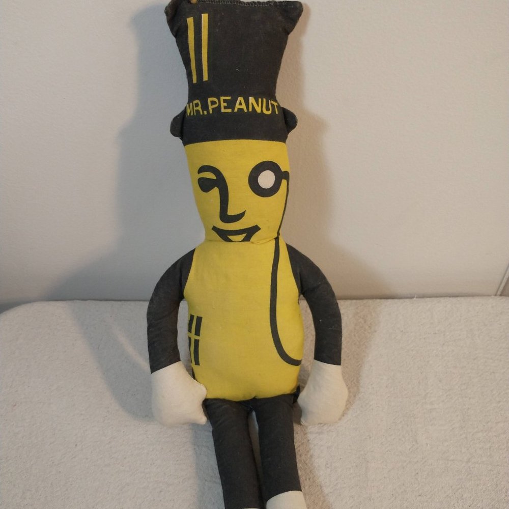 Vintage 1960s Planters Mr. Peanut Stuffed Plush Doll Promo Advertising 18" Toy